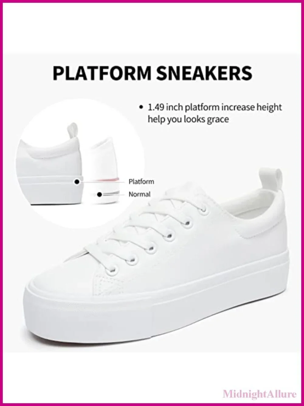 Platform Sneakers for Women PU Leather Slip Resistant Lace-Up Low Top